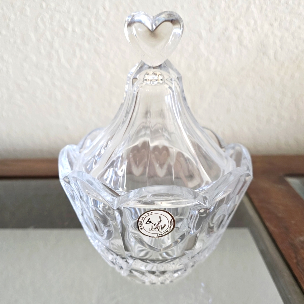 Vintage Fifth Avenue Lead Crystal Heart Candy Dish w/Lid